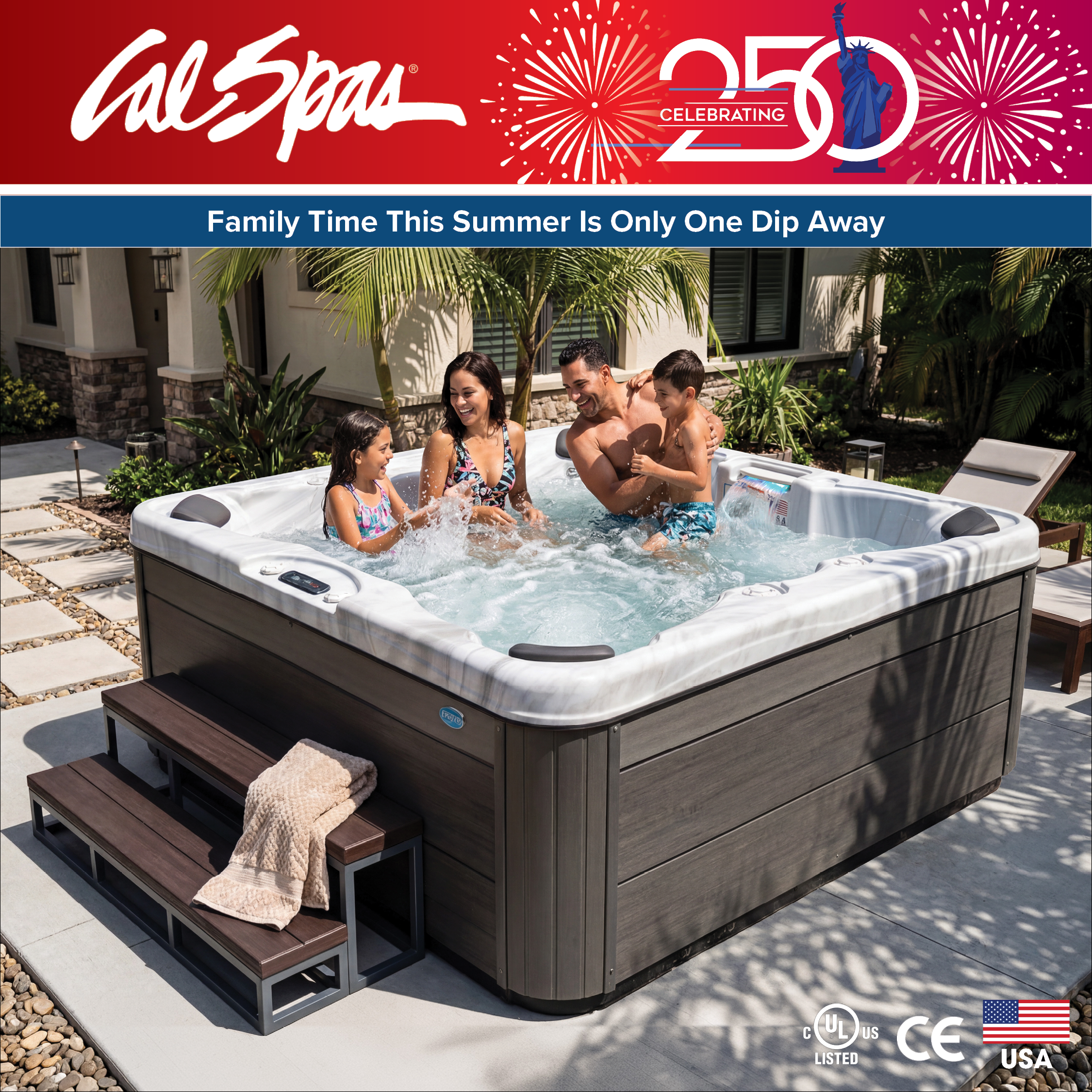 Calspas hot tub being used in a family setting - Arcadia
